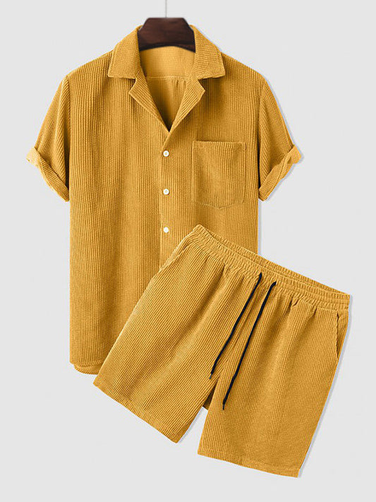 Robert - Men's Corduroy Short Sleeve Shirt Shorts Set