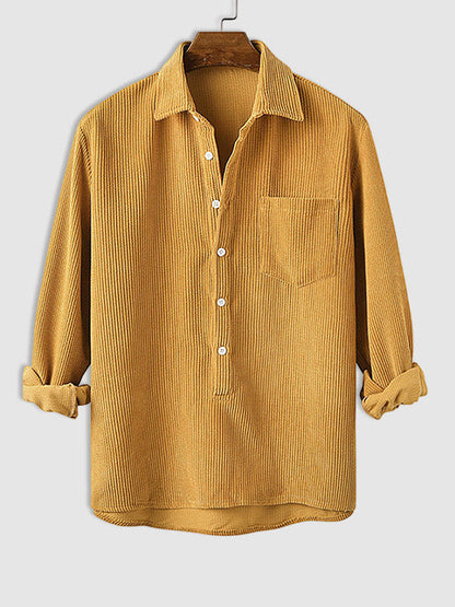 James - Men's Half Button Corduroy Long Sleeve Shirt